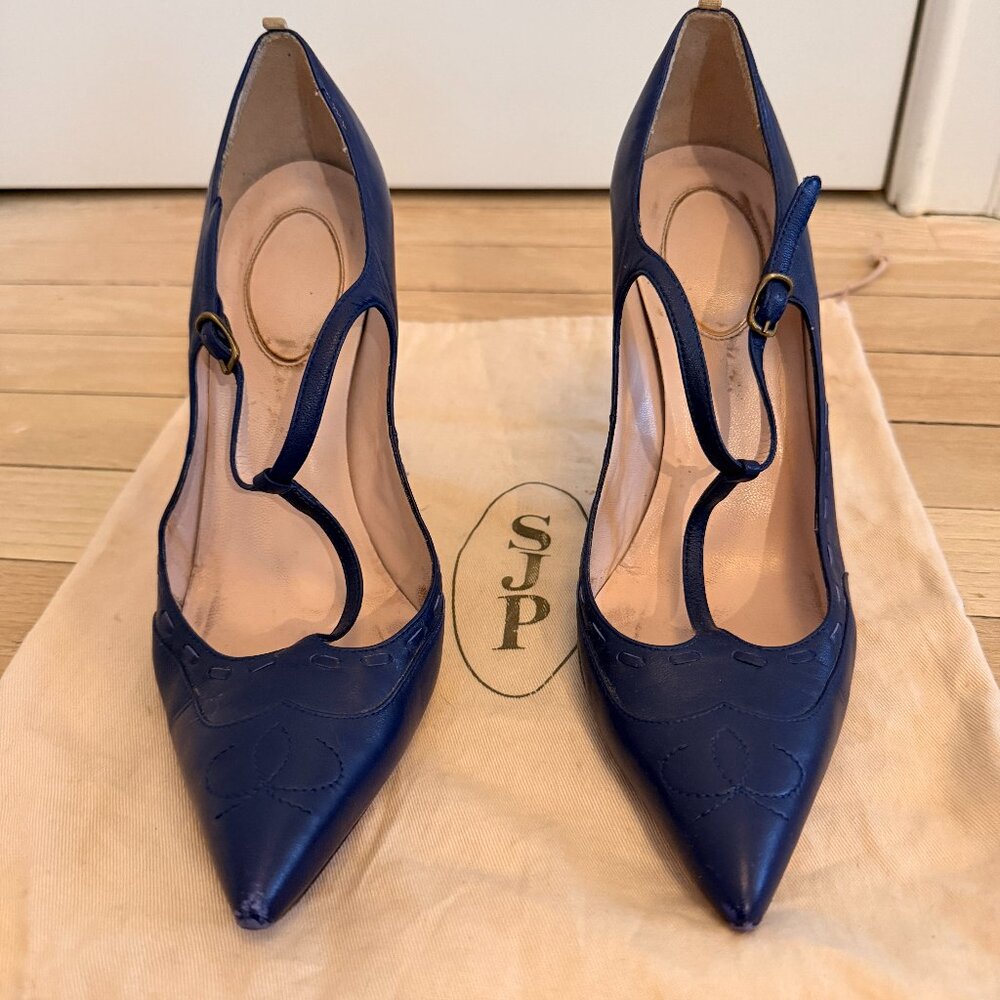 SJP by Sarah Jessica Parker Blue T-Strap Leather Heels-size 8